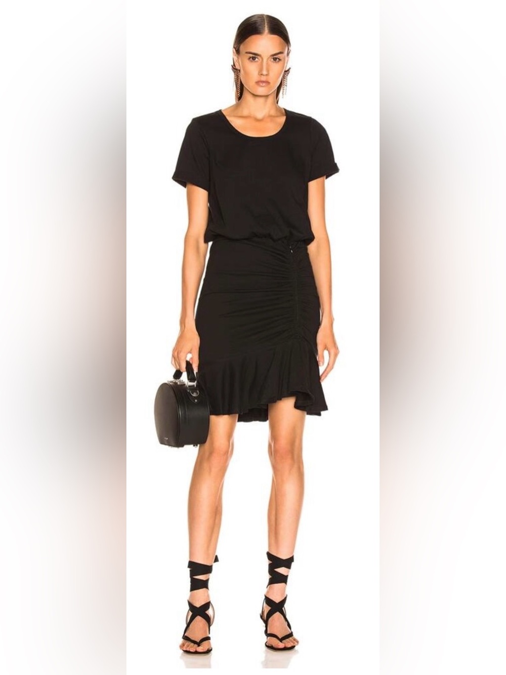 Veronica Beard Black Pima Cotton Ruched High Twist Flounce Mini Dress XS